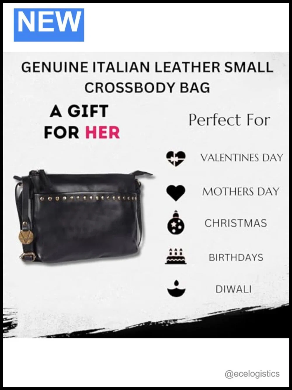 Italian Leather Boho Studded Crossbody Shoulder Bag